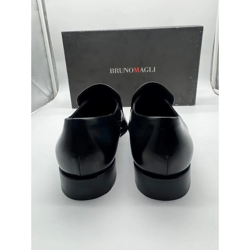 Bruno Magli Mens Black Leather Loafers Italian Hand Made Slip On Shoes 7.5 M